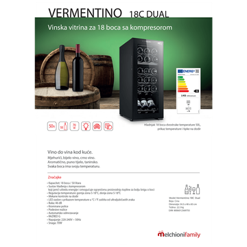MELCHIONI family Rashladna vinska vitrina, zapremina 50 lit - VERMENTINO 18 C DUAL