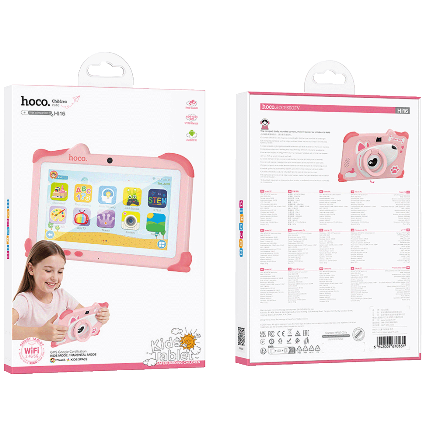 hoco. Tablet 7", Quad Core 1.3 GHz, RAM 4GB, 32GB, 3000 mAh - HI16 Pink