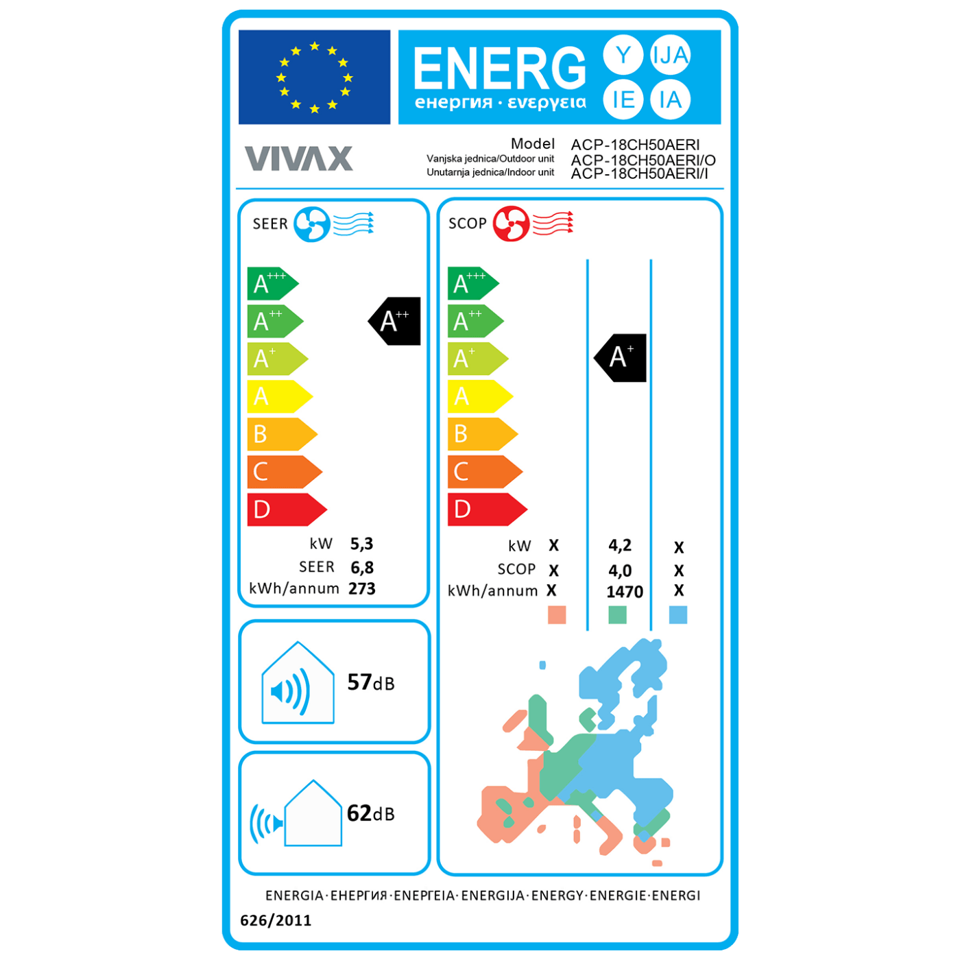 Vivax Klima uređaj, 18000Btu, 5.28/5.57 kW, Inverter, A++/A+ - ACP-18CH50AERI+ R32