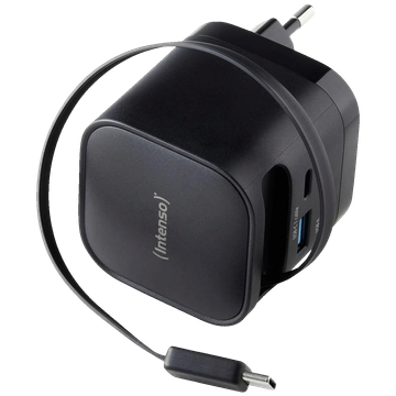 (Intenso) Punjač kučni sa type C kabelom, brzi, 1xUSB-A, 1xUCB-C, 65W - Power Adapter W65ACIC GaN Black