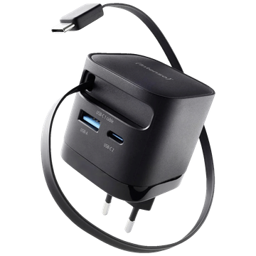 (Intenso) Punjač kučni sa type C kabelom, brzi, 1xUSB-A, 1xUCB-C, 65W - Power Adapter W65ACIC GaN Black