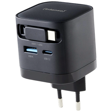 (Intenso) Punjač kučni sa type C kabelom, brzi, 1xUSB-A, 1xUCB-C, 65W - Power Adapter W65ACIC GaN Black