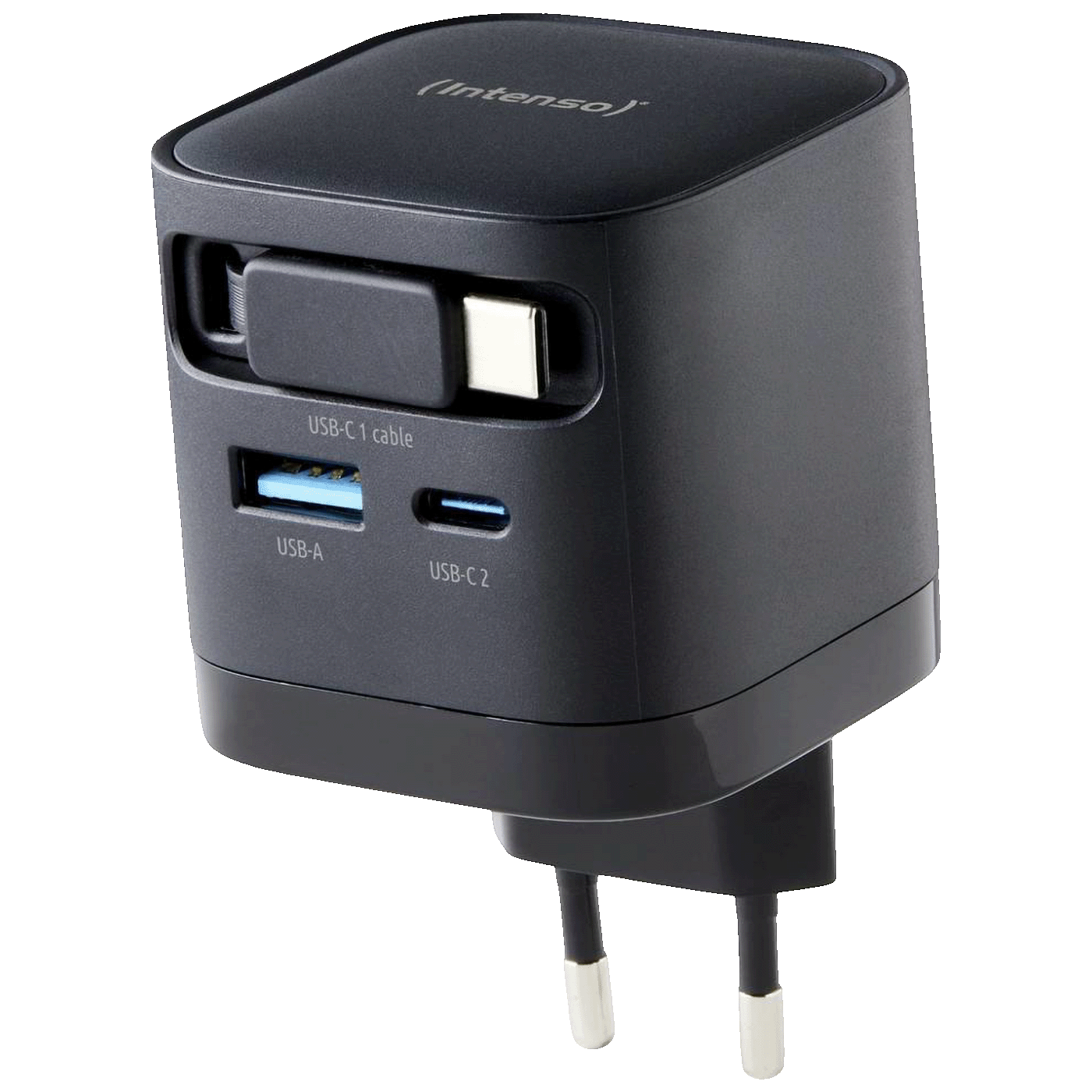 (Intenso) Punjač kučni sa type C kabelom, brzi, 1xUSB-A, 1xUCB-C, 65W - Power Adapter W65ACIC GaN Black