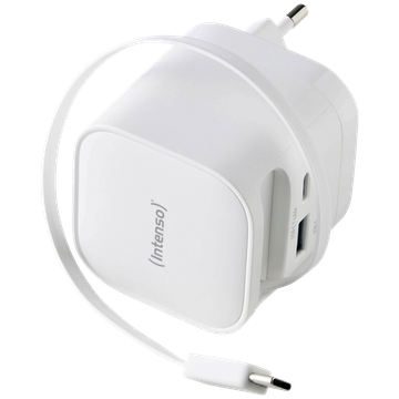 (Intenso) Punjač kučni sa type C kabelom, brzi, 1xUSB-A, 1xUCB-C, 65W - Power Adapter W65ACIC GaN White