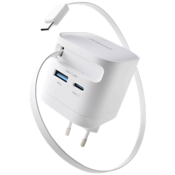 (Intenso) Punjač kučni sa type C kabelom, brzi, 1xUSB-A, 1xUCB-C, 65W - Power Adapter W65ACIC GaN White