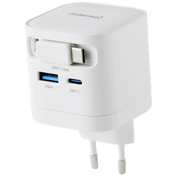 (Intenso) Punjač kučni sa type C kabelom, brzi, 1xUSB-A, 1xUCB-C, 65W - Power Adapter W65ACIC GaN White