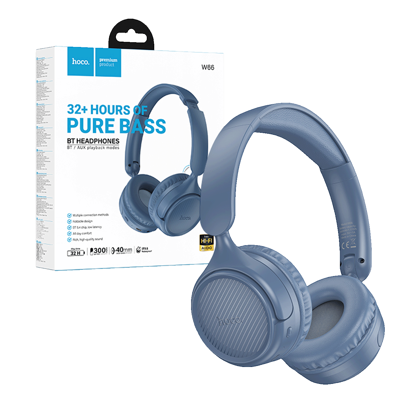 hoco. Slušalice bežične, Bluetooth / AUX - W66 Blue