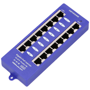 Extralink PoE Injector 8 1000Mb/s RJ45 portova, Mode B, pasivni - 8 Port Gigabit PoE Injector