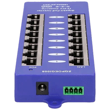 Extralink PoE Injector 8 1000Mb/s RJ45 portova, Mode B, pasivni - 8 Port Gigabit PoE Injector